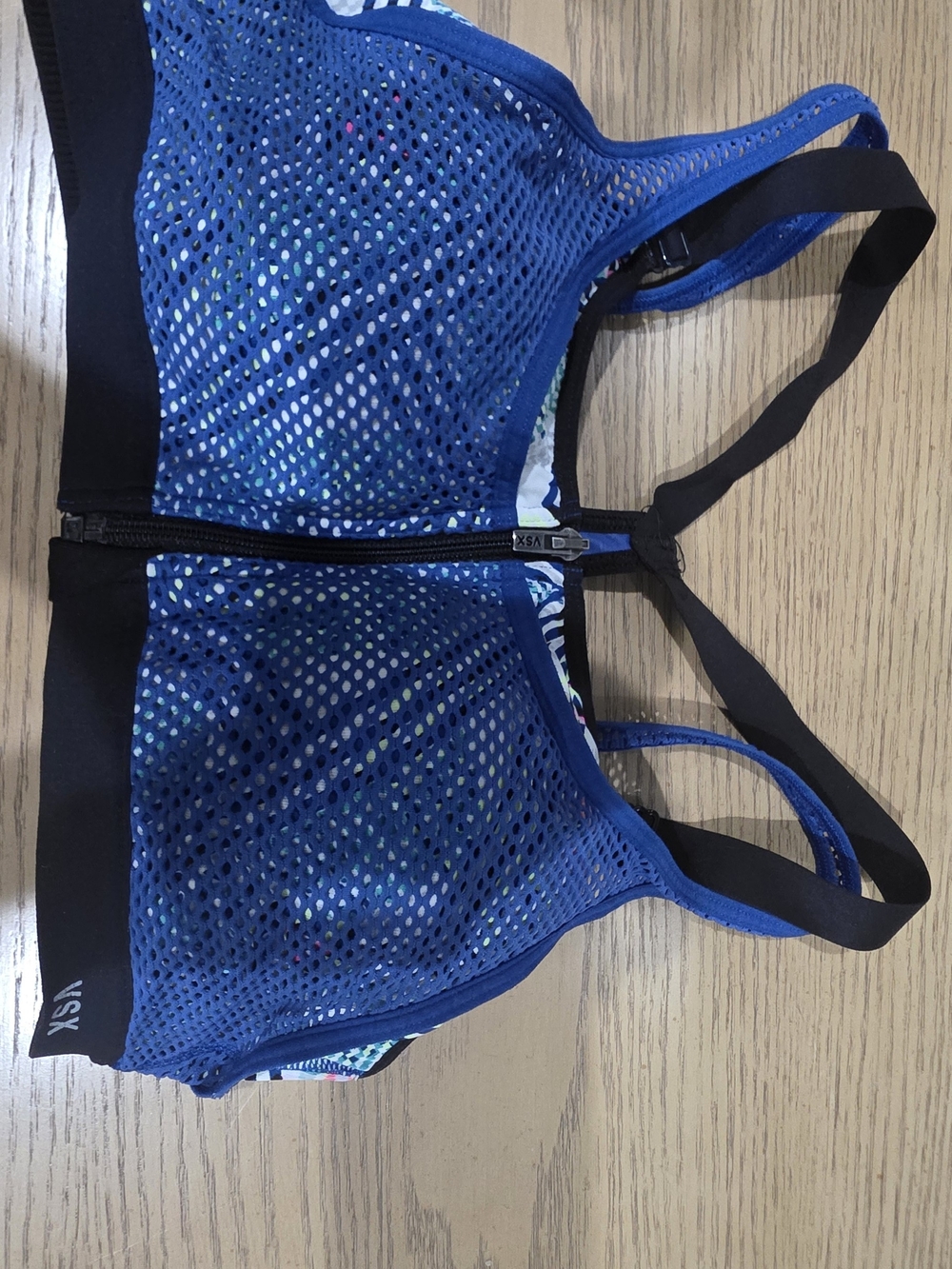 VSX Blue Front-Zip Mesh Sports Bra